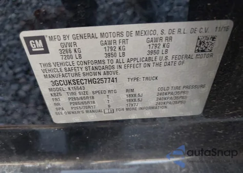 2017 Chevrolet Silverado 1500 2Lz z USA, uszkodzony, nr VIN 3GCUKSEC7HG257741